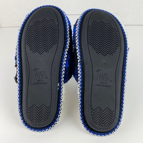 Size 8 Blue Plaid MUK LUKS Faux Shearling Scuff Slippers - Picture 6 of 8